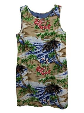 Talbots Hawaiian Tropical Floral Sleeveless Shift Dress Size 12 Petite Cotton